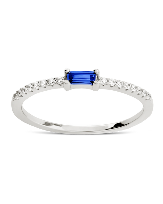 Sterling Silver Thin Sapphire CZ Stacking Birthstone Ring