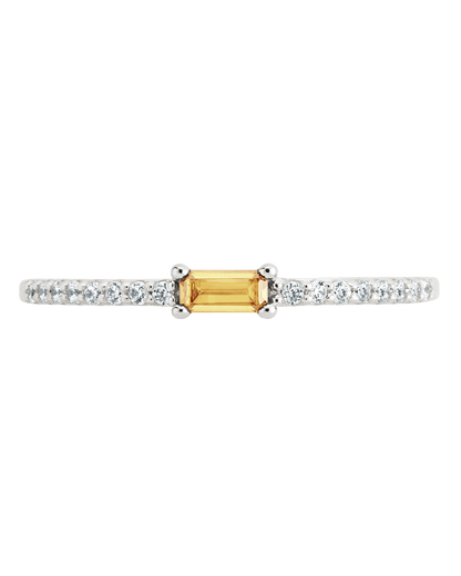 Sterling Silver Thin Citrine CZ Stacking Birthstone Ring