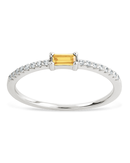 Sterling Silver Thin Citrine CZ Stacking Birthstone Ring