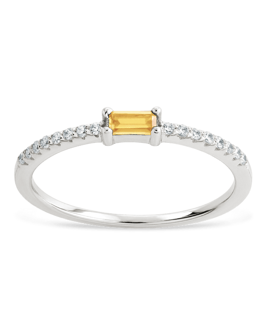 Sterling Silver Thin Citrine CZ Stacking Birthstone Ring