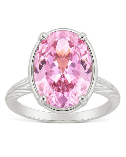 Sterling Silver Oval Cut Pink Sapphire CZ Cocktail Ring