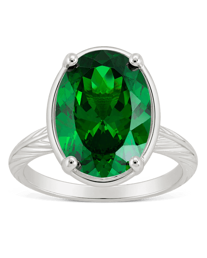 Sterling Silver Oval Cut Emerald CZ Cocktail Ring