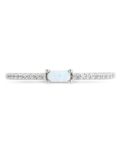 Sterling Silver Thin Opal CZ Stacking Birthstone Ring