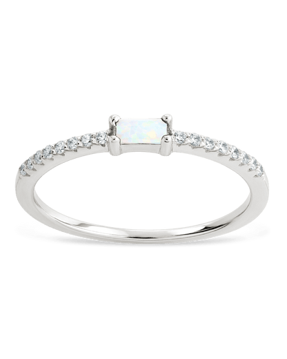 Sterling Silver Thin Opal CZ Stacking Birthstone Ring