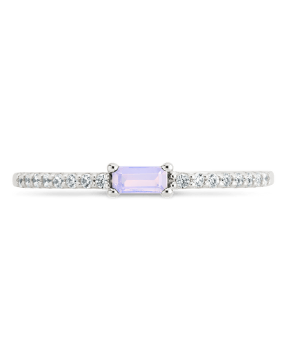 Sterling Silver Thin Moonstone CZ Stacking Birthstone Ring