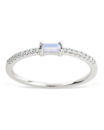 Sterling Silver Thin Moonstone CZ Stacking Birthstone Ring