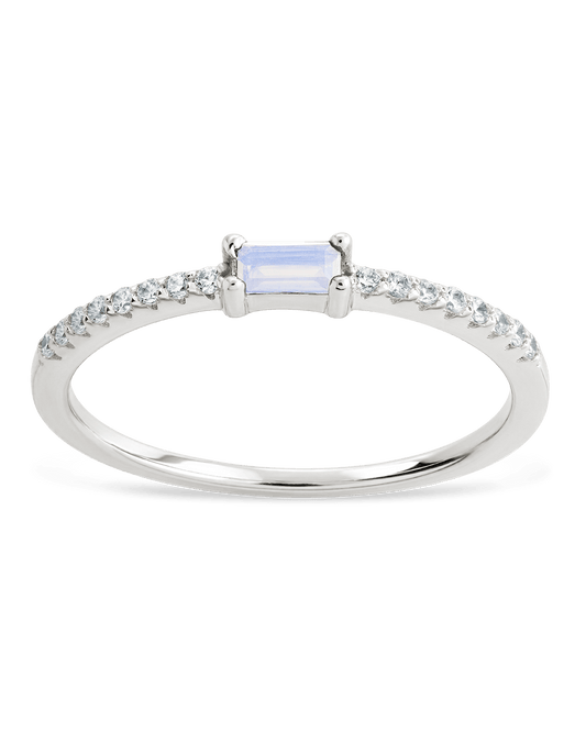 Sterling Silver Thin Moonstone CZ Stacking Birthstone Ring