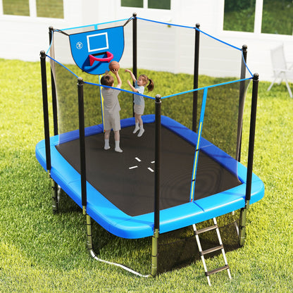 Rectangle Outdoor Trampoline 10 x 8 FT Heavy-Duty Trampoline with Basketball Hoop