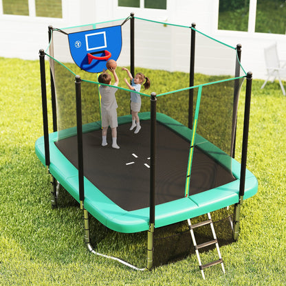 Rectangle Outdoor Trampoline 10 x 8 FT Heavy-Duty Trampoline with Basketball Hoop