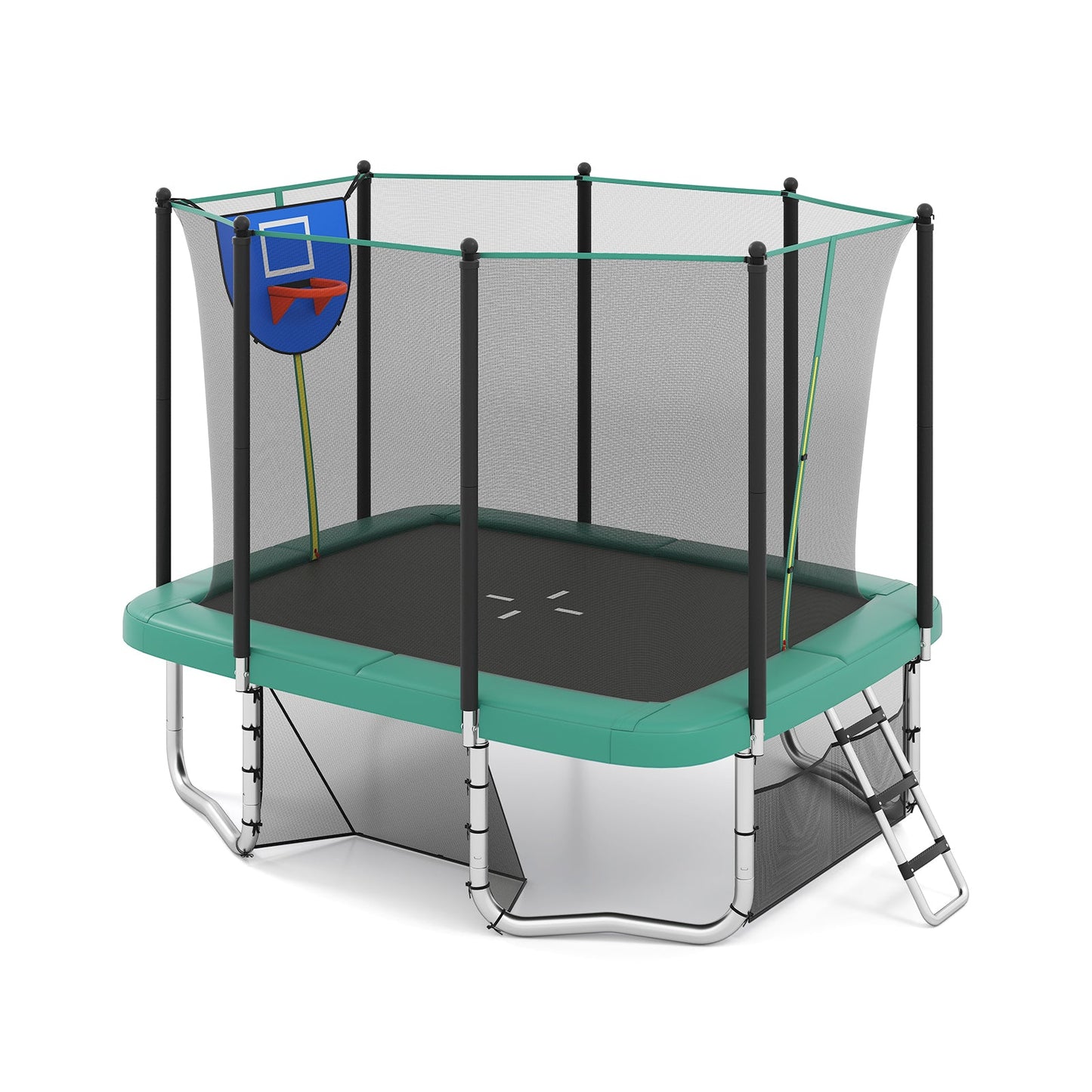 Rectangle Outdoor Trampoline 10 x 8 FT Heavy-Duty Trampoline with Basketball Hoop