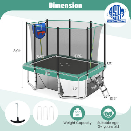 Rectangle Outdoor Trampoline 10 x 8 FT Heavy-Duty Trampoline with Basketball Hoop