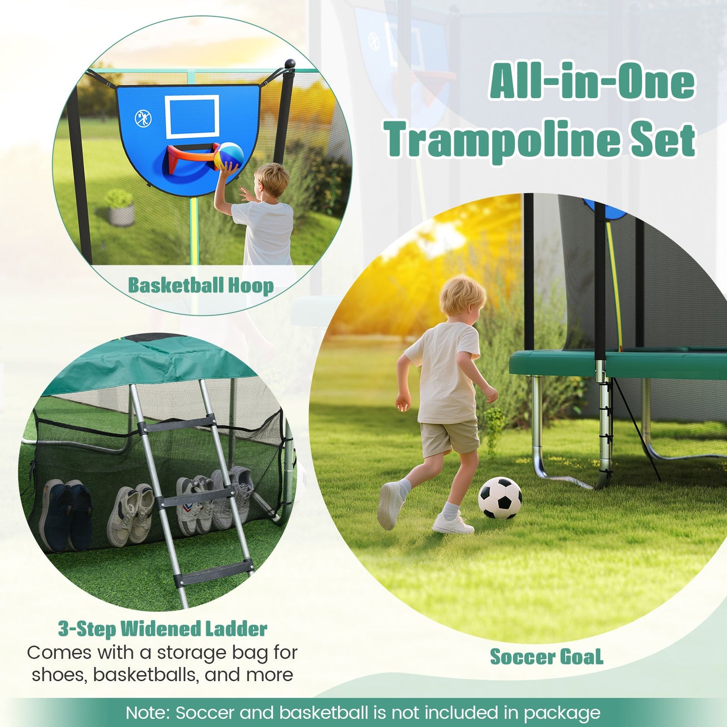 Rectangle Outdoor Trampoline 10 x 8 FT Heavy-Duty Trampoline with Basketball Hoop