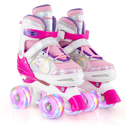 Roller Skates for Teens 4 Sizes Adjustable with Light-up Wheels for Boys Girls Ages 13+