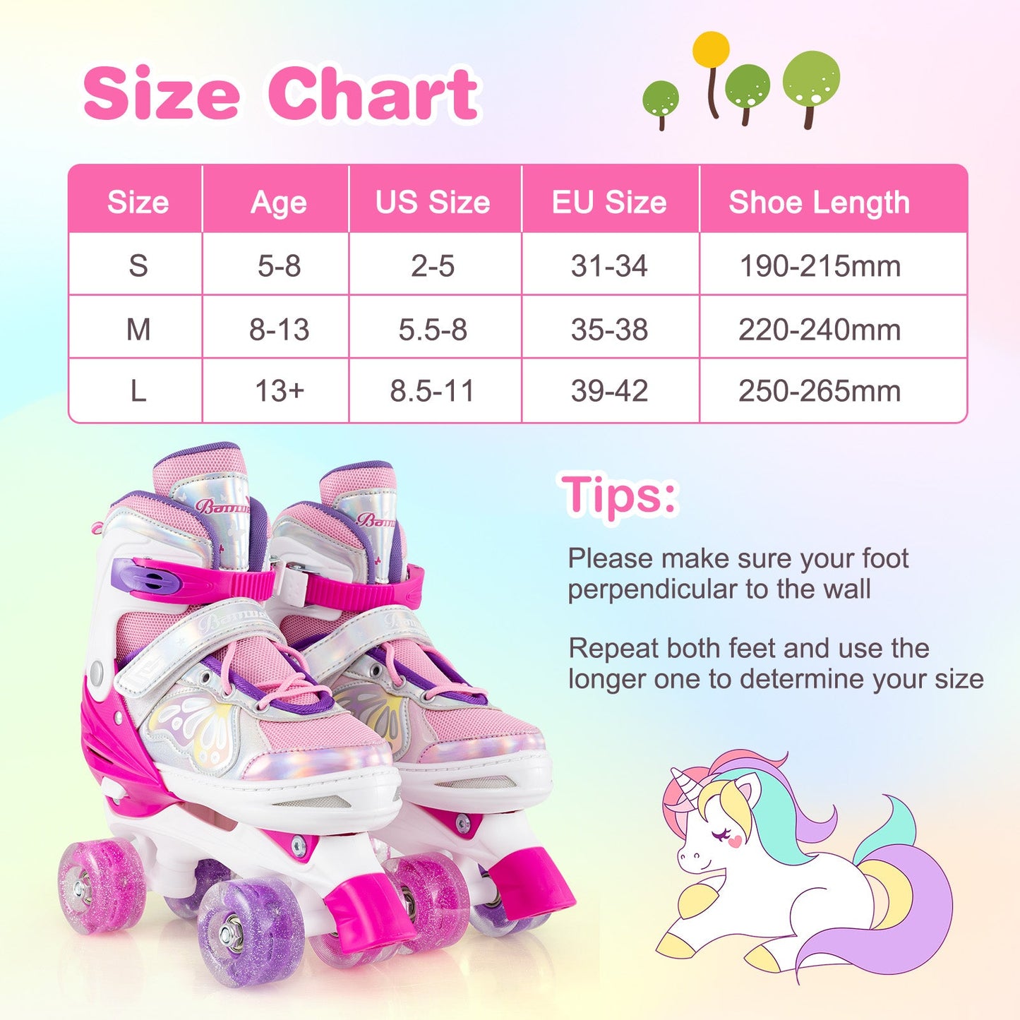 Roller Skates for Teens 4 Sizes Adjustable with Light-up Wheels for Boys Girls Ages 13+