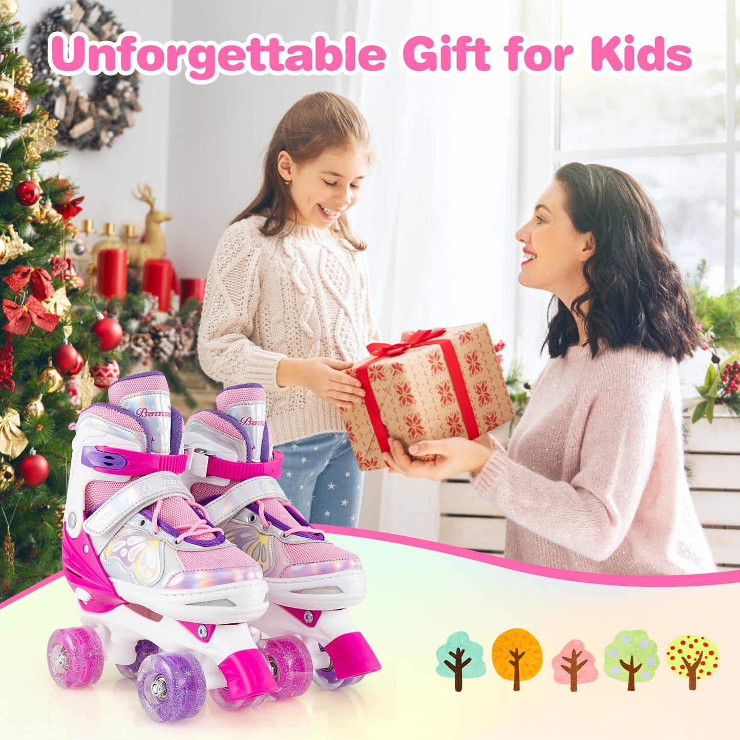 Roller Skates for Teens 4 Sizes Adjustable with Light-up Wheels for Boys Girls Ages 13+