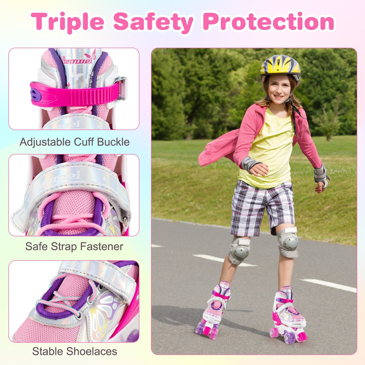 Roller Skates for Teens 4 Sizes Adjustable with Light-up Wheels for Boys Girls Ages 13+