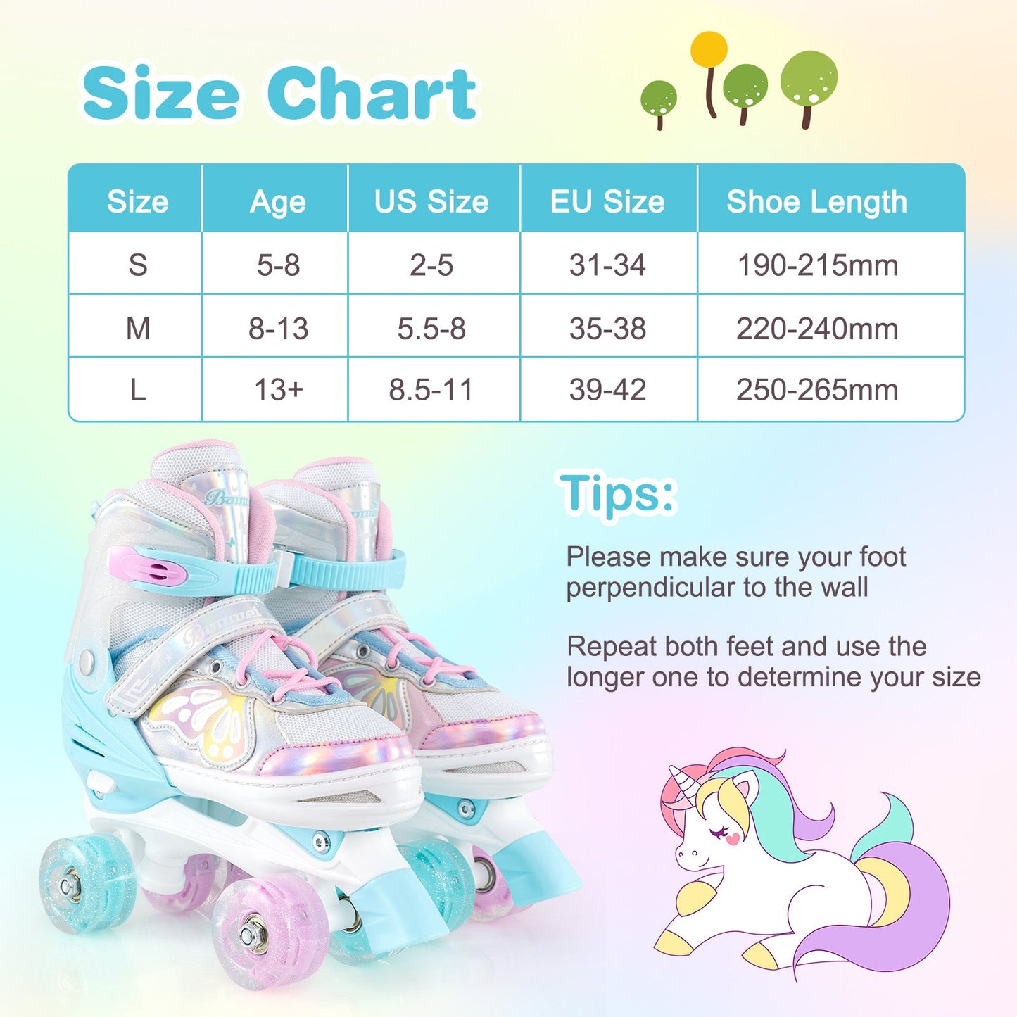 Roller Skates for Teens 4 Sizes Adjustable with Light-up Wheels for Boys Girls Ages 13+