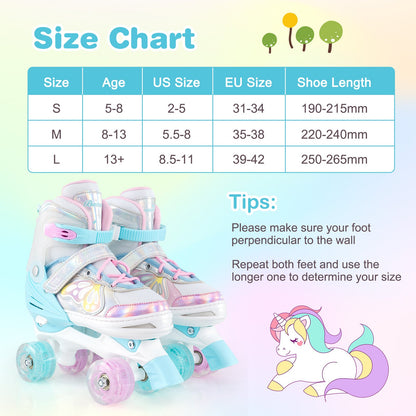 Roller Skates for Teens 4 Sizes Adjustable with Light-up Wheels for Boys Girls Ages 13+