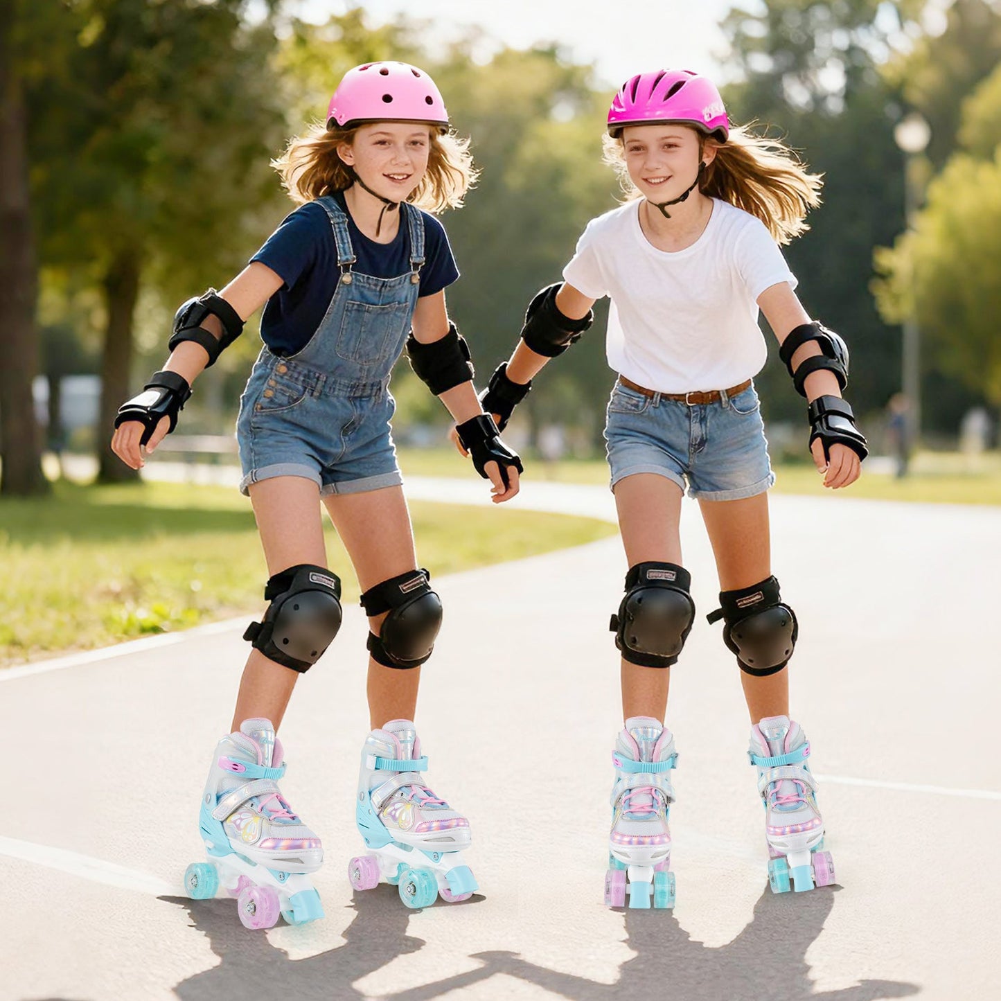 Roller Skates for Teens 4 Sizes Adjustable with Light-up Wheels for Boys Girls Ages 13+