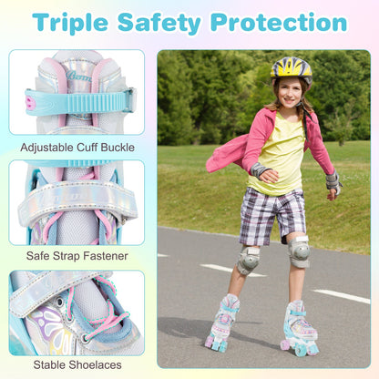 Roller Skates for Teens 4 Sizes Adjustable with Light-up Wheels for Boys Girls Ages 13+