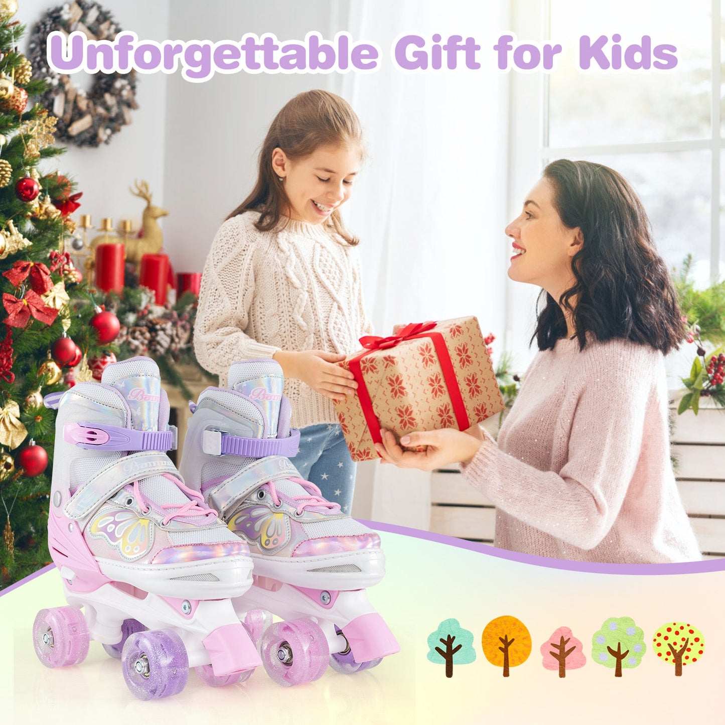 Roller Skates for Teens 4 Sizes Adjustable with Light-up Wheels for Boys Girls Ages 13+