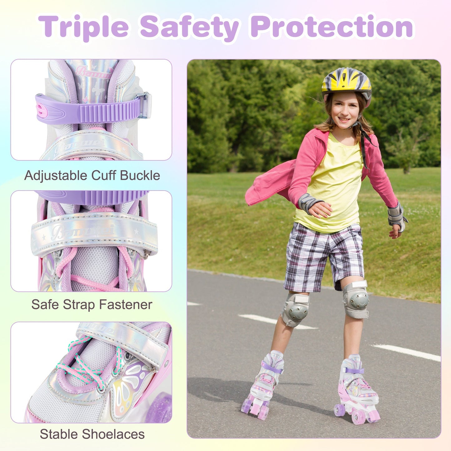 Roller Skates for Teens 4 Sizes Adjustable with Light-up Wheels for Boys Girls Ages 13+