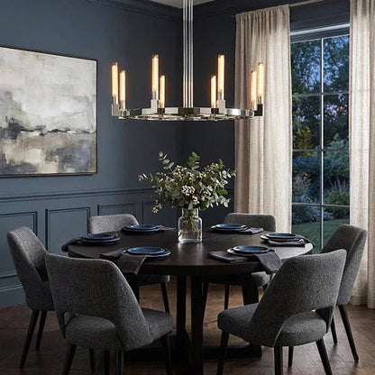 Round Brass Linear Chandelier