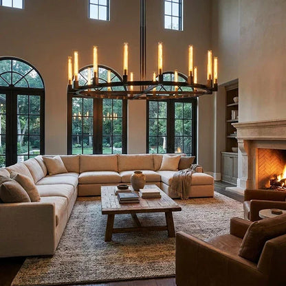Round Brass Linear Chandelier