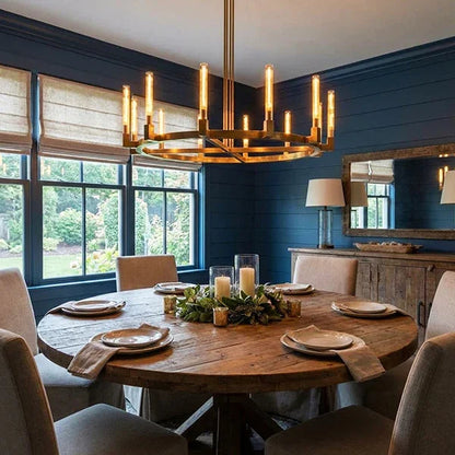 Round Brass Linear Chandelier
