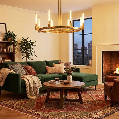 Round Brass Linear Chandelier