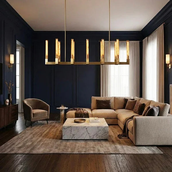 Round Brass Linear Chandelier