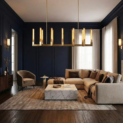 Round Brass Linear Chandelier