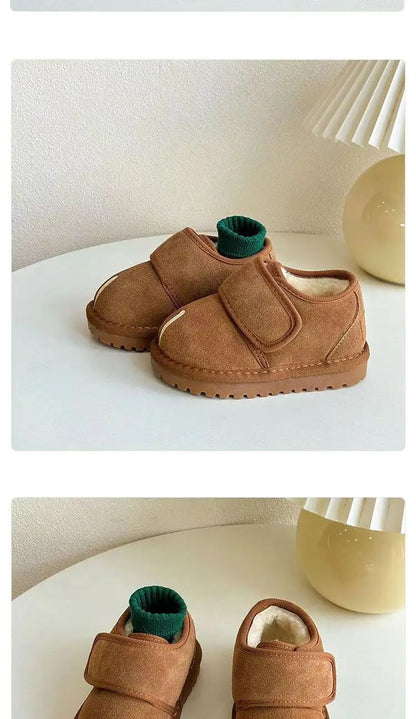 Children's Winter Snow Boots New 2025 Faux Suede Warm Plush Cotton Shoes Boys Fashion Anti-slip Rubber Sole Girls Ankle Boots