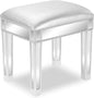 Mirrored Vanity Stool with Storage, Upholstered Velvet Ottoman, Makeup Dressing Table Bench with Sparking Diamonds, Silver