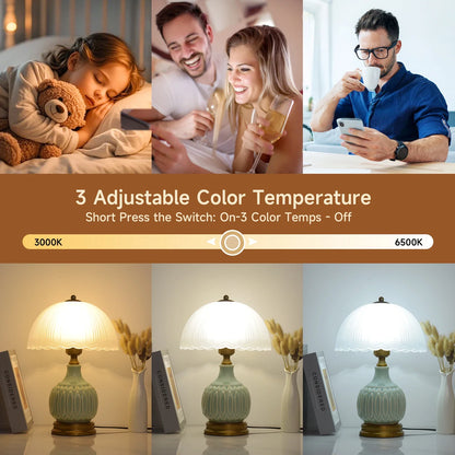 Vintage Lamp for Living Room,16" Modern Ceramic Table Lamps for Bedroom,Retro Bedside Nightstand Traditional Lamps,Classic Chino