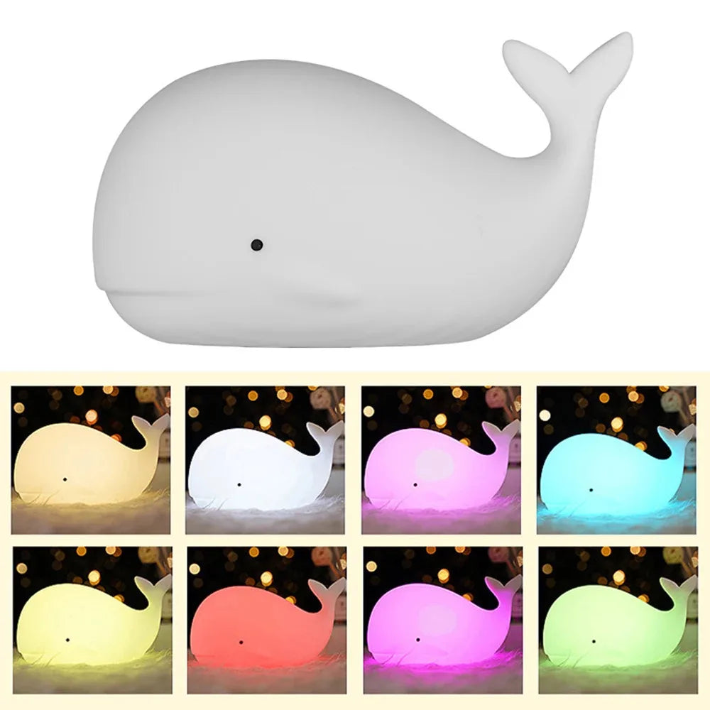 Soft Silicone Cartoon Whale Night Light For Children Room Decor USB Rechargeable Kids Bedroom Sleep Lamp Dropshipping