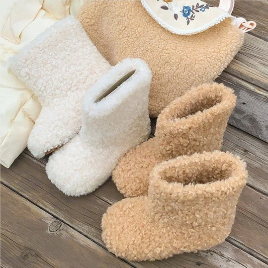 Winter Kids Thermal Boots Warm Girls Furry Hairy Ankle Boots Simple Fashion Children's Outdoor Snow Boots Non-slip Versatile