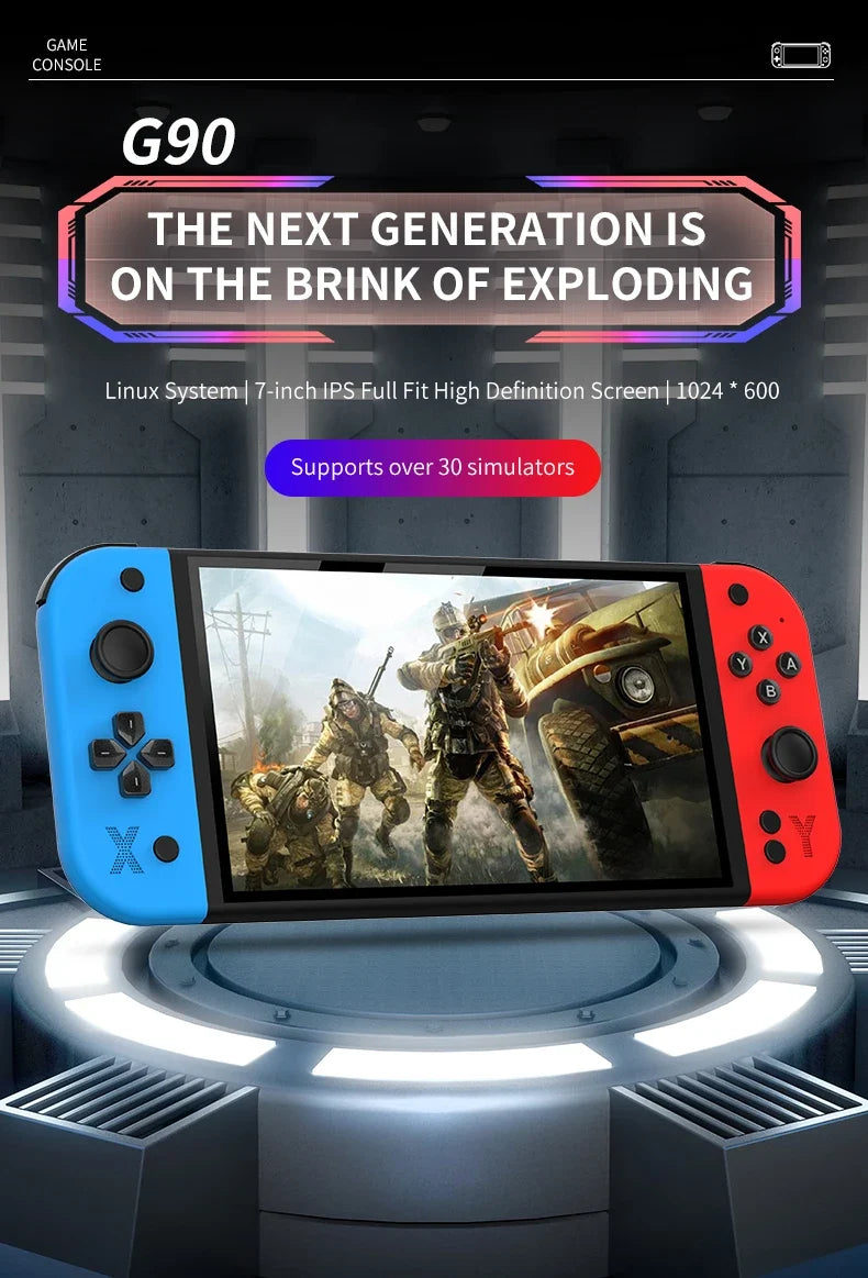 G90 Handheld Game Console – 7-inch 64GB Retro Arcade Gaming Device