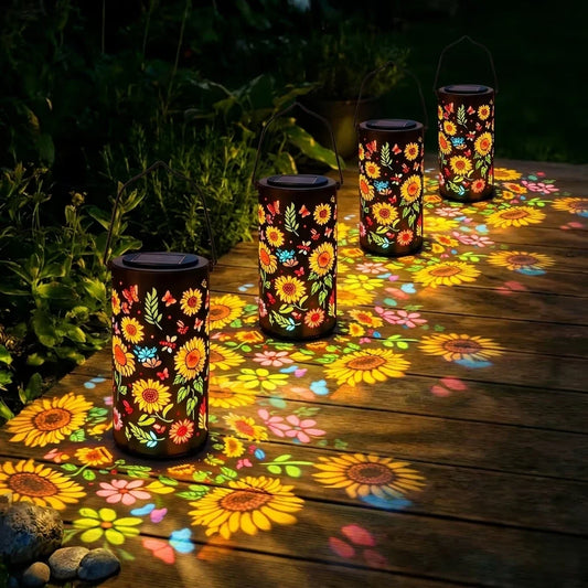 Colorful Solar Lanterns Outdoor Garden Decoration Sunflower Solar Glow Lantern Metal Hanging Solar Powered Light for Patio Lawn