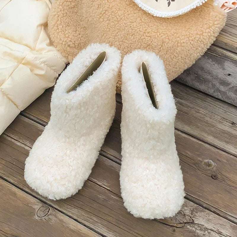 Winter Kids Thermal Boots Warm Girls Furry Hairy Ankle Boots Simple Fashion Children's Outdoor Snow Boots Non-slip Versatile