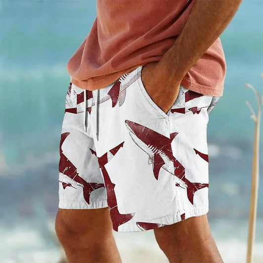 Men's Hawaiian Swim Trunks 3D Shark Print Beach Shorts Quick Dry Outdoor Leisure Sports Shorts Swimwear Fashion Men's Shorts