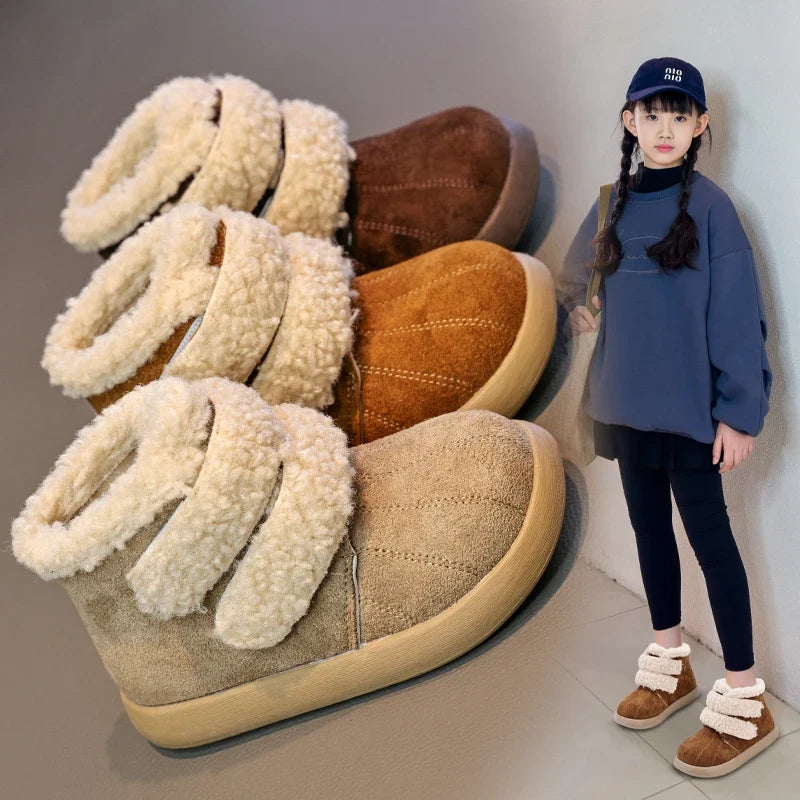Children's Winter Boots for Girls New Warm Kids Fashion Plush Boots Ankle Versatile Outdoor Causal Toddlers Cotton Boots Soft