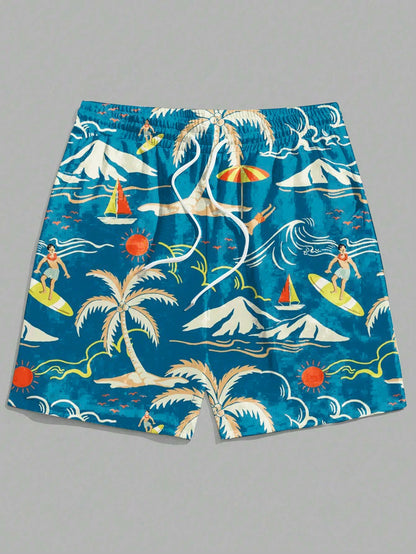 Men's Hawaiian Swim Trunks 3D Hawaiian Plant Pattern Beach Shorts Quick Dry Outdoor Leisure Sports Shorts Fashion Men's Shorts