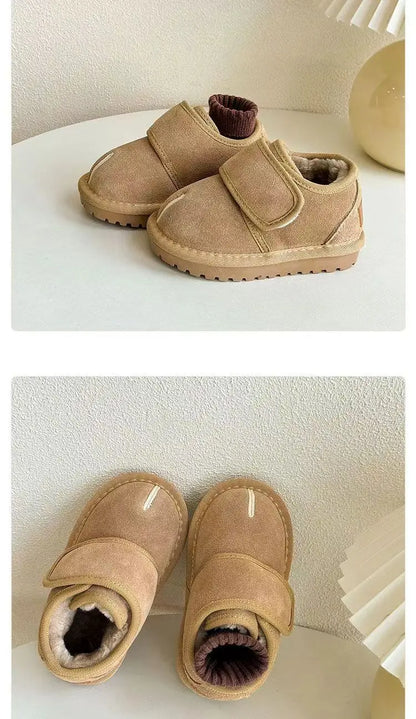 Children's Winter Snow Boots New 2025 Faux Suede Warm Plush Cotton Shoes Boys Fashion Anti-slip Rubber Sole Girls Ankle Boots