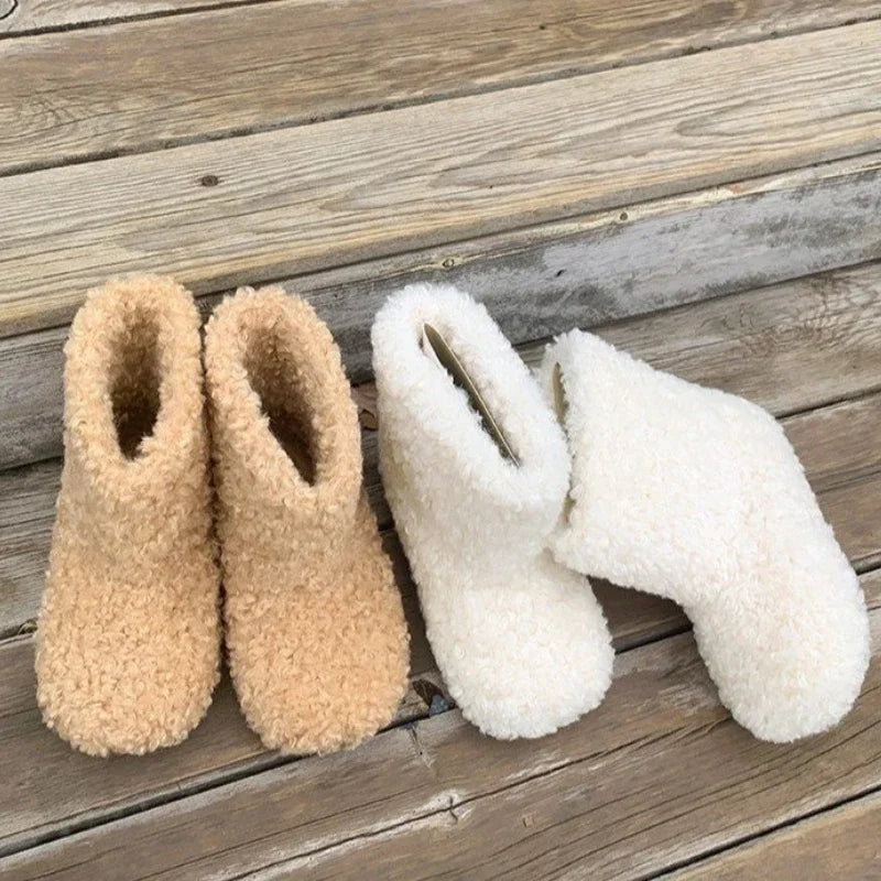 Winter Kids Thermal Boots Warm Girls Furry Hairy Ankle Boots Simple Fashion Children's Outdoor Snow Boots Non-slip Versatile