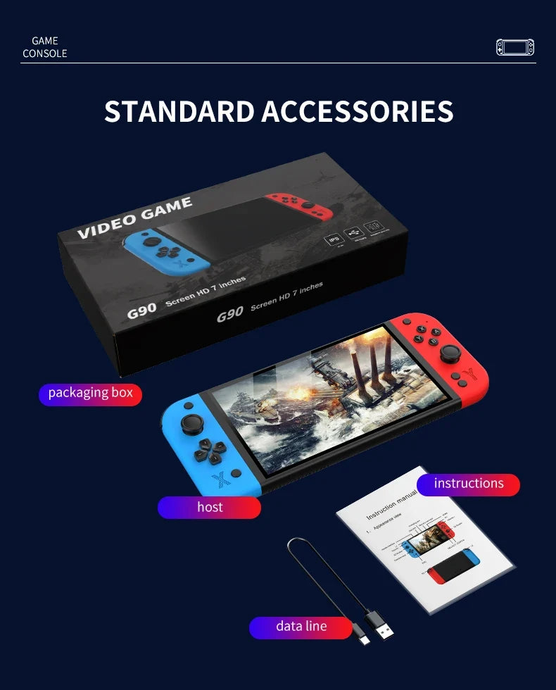G90 Handheld Game Console – 7-inch 64GB Retro Arcade Gaming Device