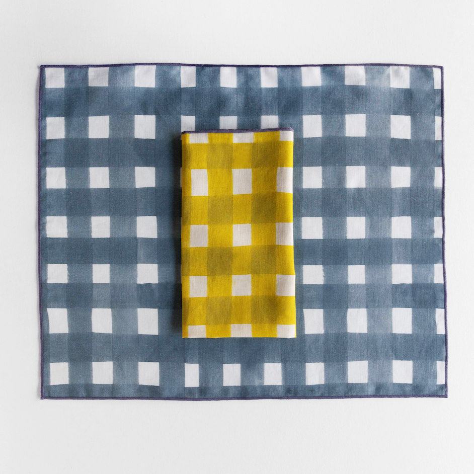 Yellow & Blue Cross-Hatch Mix + Match Linen Set | Goldie Home