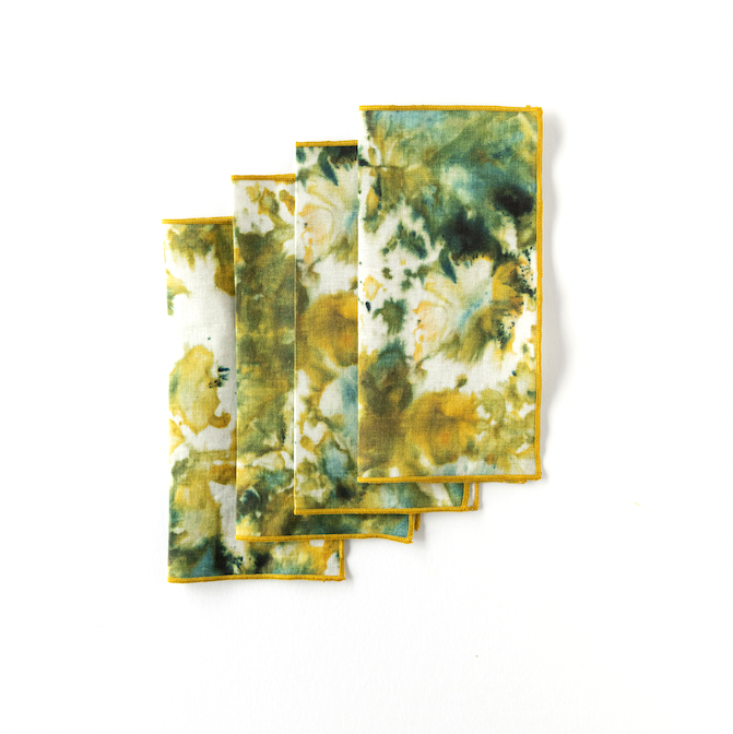Green Marble Linen Cocktail Napkins | Set of 4 | Goldie Home