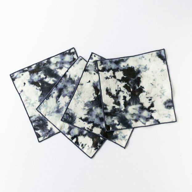 Grey Marble Linen Cocktail Napkins | Set of 4 | Goldie Home