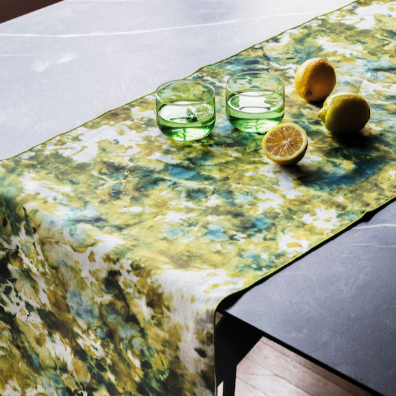 Green Marble Linen Table Runner | 16x90 | Goldie Home